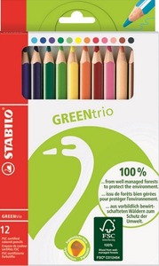 Szines ceruza 12 db, STABILO Green Trio, háromszögletű, 12 szín