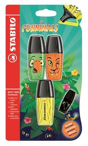Szövegkiemelő STABILO Boss Mini Funnimals, sárga, zöld, narancs