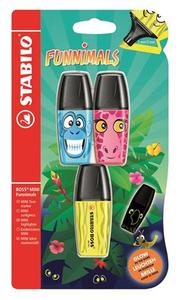 Szövegkiemelő STABILO Boss Mini Funnimals, sárga, pink, kék (3 db)