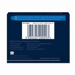 Tintapatron WATERMAN S0110860, nagy, 8 db-os, kék