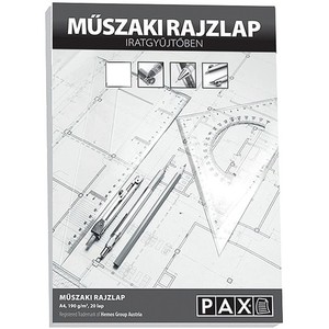 Műszaki rajzlap A4, 20 lap, PAX Dossziés, 180 g, famentes, fehér