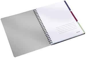 Spirálfüzet A4, 80 lap, LEITZ Executive rendszerező, PP borító, kockás