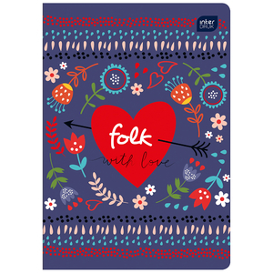 Füzet A5, 60 lap, INTERDRUK Folk, UV lakk, 80 g, kockás