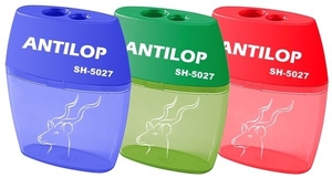 Hegyező 2 lyukú, ANTILOP SH5027, műanyag, tartályos, vegyes szín