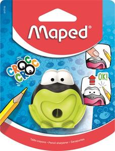 Hegyező 1 lyukú, MAPED Croc Croc, tartályos, béka, bliszteres