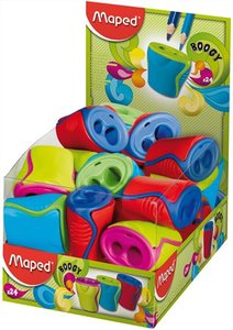 Hegyező 2 lyukú, MAPED Boogy, tartályos, műanyag, 24db, vegyes színek
