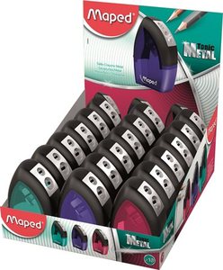 Hegyező 2 lyukú, MAPED Tonic Metál, tartályos, műanyag, 18db, vegyes
