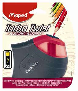 Hegyezőgép, MAPED Turbo Twist, elemes, 4 db AA ceruzaelemmel működik