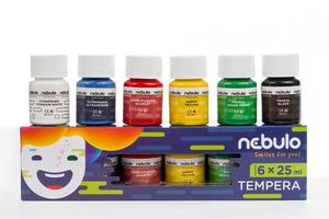 Tempera 6x25 ml, NEBULO, tégelyes, 6 különböző szín