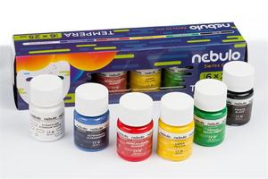 Tempera 6x25 ml, NEBULO, tégelyes, 6 különböző szín