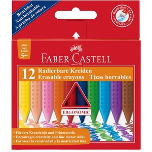 Zsírkréta készlet 12 db-os, FABER-CASTELL Grip, radírozható