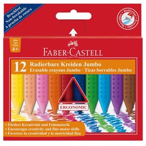 Zsírkréta készlet 12 db-os, FABER-CASTELL Grip Jumbo, radírozható