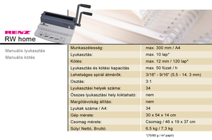 Fémspirálozó gép 3:1, RENZ RW Home, kézi, 10/120 lap