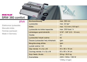 Fémspirálozó gép 3:1, RENZ SRW 360, Comfort Plus, elektromos, 22/135 l
