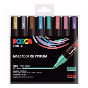 Dekormarker UNI Posca PC-5M, 1,8-2,5 mm, 8 db-os metál színek