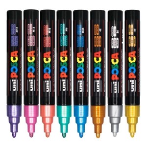 Dekormarker UNI Posca PC-5M, 1,8-2,5 mm, 8 db-os metál színek