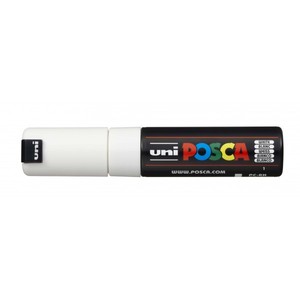 Dekormarker UNI Posca PC-8K, vágott hegyű, 8 mm, fehér