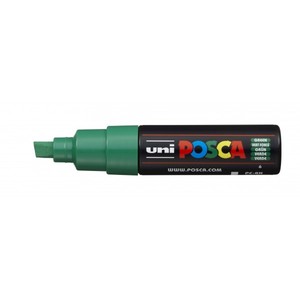 Dekormarker UNI Posca PC-8K, vágott hegyű, 8 mm, zöld