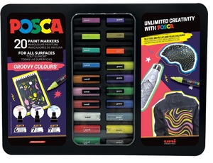 Dekormarker UNI Posca Groovy 20 db-os készlet, vegyes, fém dobozban