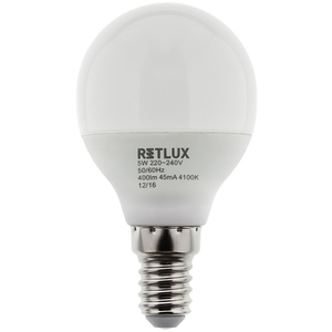 LED izzó, E14, 6W, kis gömb, RETLUX RLL 269, 470lm, hideg fehér