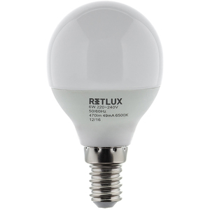 LED izzó, E14, 6W, kis gömb, RETLUX RLL 270, 470lm, nappali fény