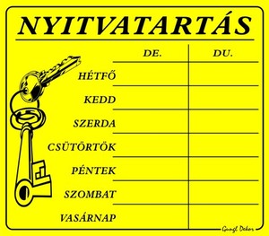 NYITVATARTÁS tábla, 7 napos, hullámos műanyaglemez, 20x17,5 cm,