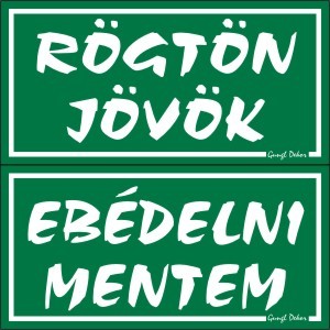 RÖGTÖN JÖVÖK-EBÉDELNI MENTEM, 2 oldalas, hullámos műanyaglemez