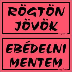 RÖGTÖN JÖVÖK-EBÉDELNI MENTEM, 2 oldalas, hullámos műanyaglemez