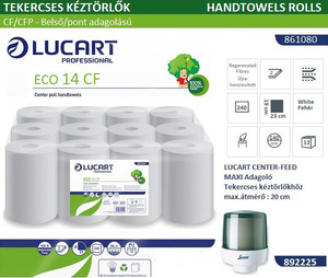 Kéztörlő 14 cm átmérő, LUCART Eco 14CF, 2 rétegű, 12 tekercs, fehér