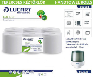 Kéztörlő 19 cm átmérő, LUCART Eco 19CF, 2 rétegű, 6 tekercs, fehér