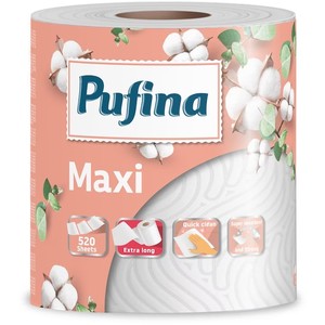 Kéztörlő, 2 rétegű, PUFINA Maxi, 520 lap, 1 tekercses papírtörlő