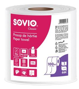 K&eacute;zt&ouml;rlő 2 r&eacute;tegű, SOVIO ipari 444 lap, 20 cm &aacute;tm&eacute;rő, 100 m, h&oacute;feh&eacute;r