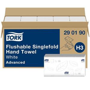 K&eacute;zt&ouml;rlő 2 r&eacute;tegű, Z hajt&aacute;s&uacute;, TORK Singlefold H3, toalettbe dobhat&oacute;,