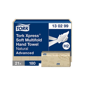 K&eacute;zt&ouml;rlő 2 r&eacute;tegű, hajtogatott TORK Xpress Soft Advanced, H12, nat&uacute;r