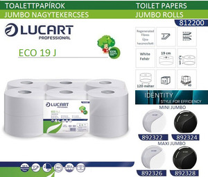 Toalettpapír 19 cm átmérő, LUCART Eco 19J, 2 rétegű, fehér,