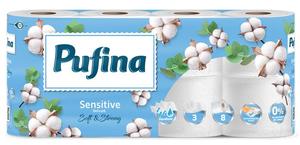Toalettpapír 8 tekercs, PUFINA Sensitive Aquabond 3 rétegű, illatmentes