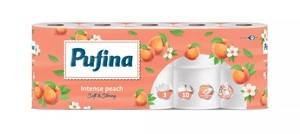 Toalettpapír 10 tek, PUFINA, Intense Peach 3 rétegű, barack illatával