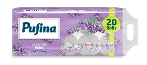 Toalettpapír 20 tek, PUFINA, Lavender, 3 rétegű, kamilla illatával,