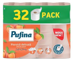 Toalettpap&iacute;r 32 tek, PUFINA, Peach, 3 r&eacute;tegű, 140 lap, barack