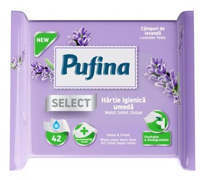 Toalettpapír, nedves, PUFINA, Moist Lavender, 42 db-os törlőkendő,