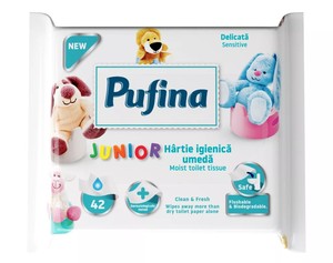 Toalettpapír, nedves, PUFINA, Moist Junior, 42 db-os törlőkendő,