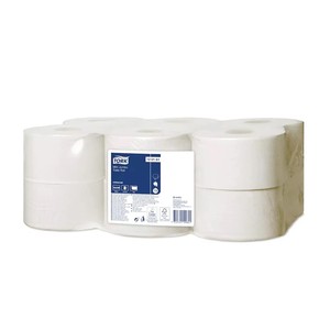 Toalettpap&iacute;r 19 cm, 1 r&eacute;tegű, TORK Mini Jumbo T2, 12 tekercses, nat&uacute;r,