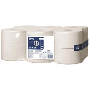 Toalettpap&iacute;r 19 cm, 2 r&eacute;tegű, TORK Mini Jumbo T2, 12 tekercses, feh&eacute;r,