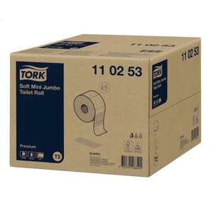 Toalettpap&iacute;r 19 cm, 2 r&eacute;tegű, TORK Pr&eacute;mium Soft Mini Jumbo T2, h&oacute;feh&eacute;r