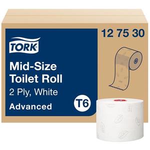 Toalettpap&iacute;r 13,2 cm, 2 r&eacute;tegű TORK Mid-size Advanced T6, feh&eacute;r,