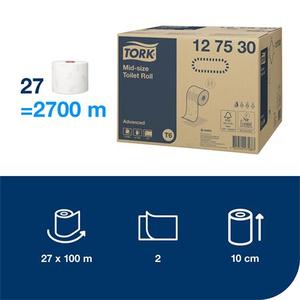 Toalettpap&iacute;r 13,2 cm, 2 r&eacute;tegű TORK Mid-size Advanced T6, feh&eacute;r,