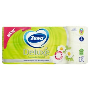 Toalettpapír, 3 rétegű, ZEWA Deluxe Camomile Comfort, 8 tekercses,