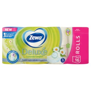 Toalettpapír, 3 rétegű, ZEWA Deluxe Camomile Comfort, 16 tekercs