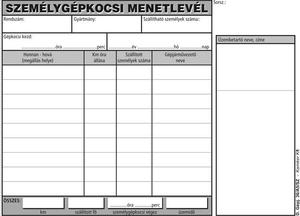 Személygépkocsi menetlevél A5, D.GÉPJ.36/A5, fekvő, 100 lapos tömb