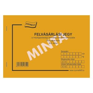 Felvásárlási jegy A5, 50x3 lap D.E.480, fekvő, vegykezelt.